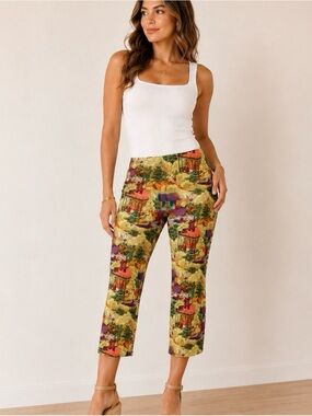 Vintage 90s Y2K Asian Capri Pants Chinoiserie Chinese Colorful Women’s Size XS